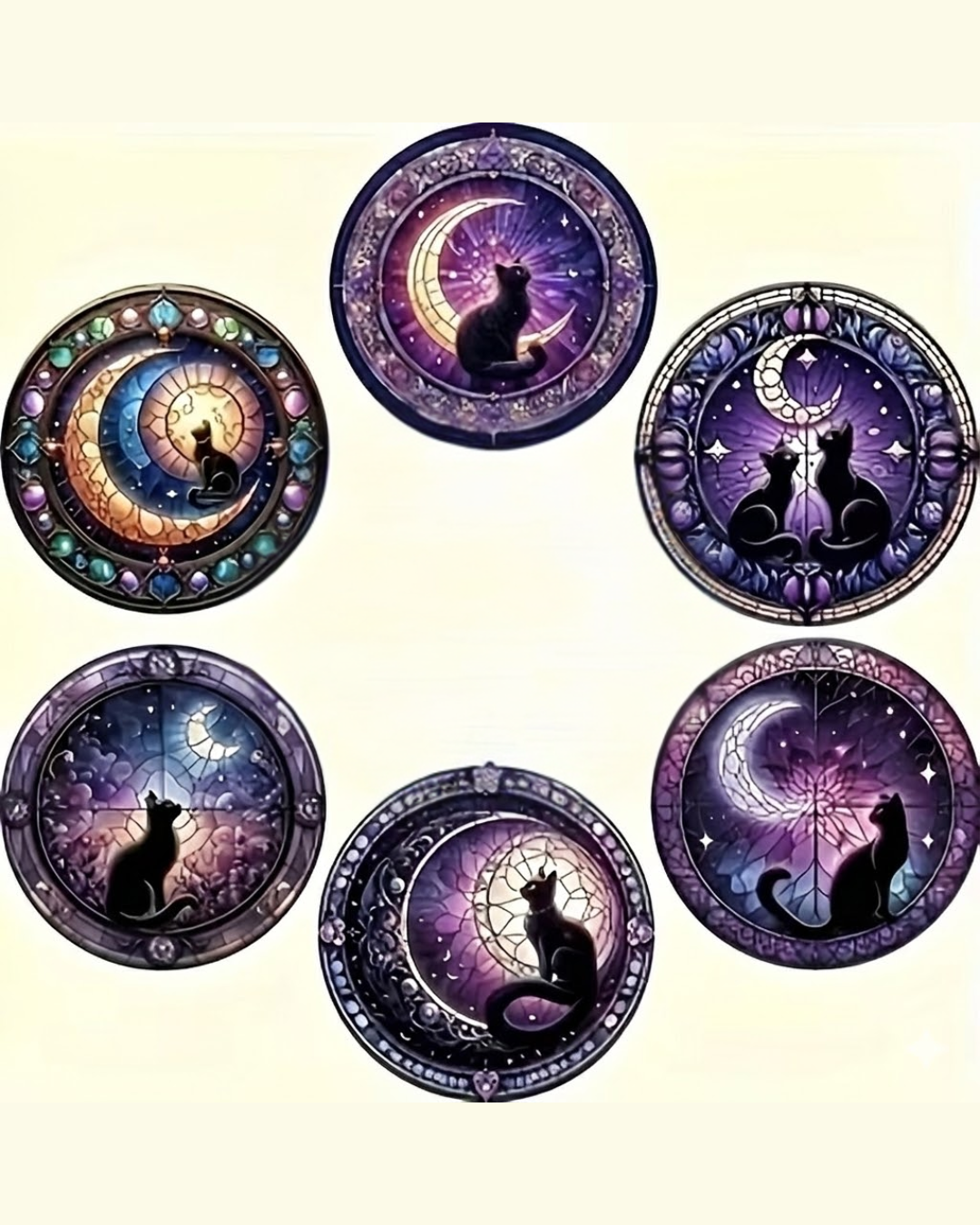 Set de 6 Posavasos Místicos de Madera – Gatos & Luna