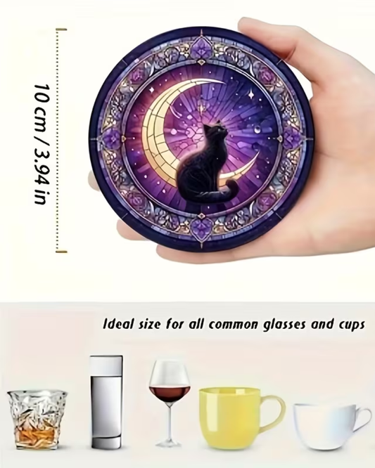 Set de 6 Posavasos Místicos de Madera – Gatos & Luna