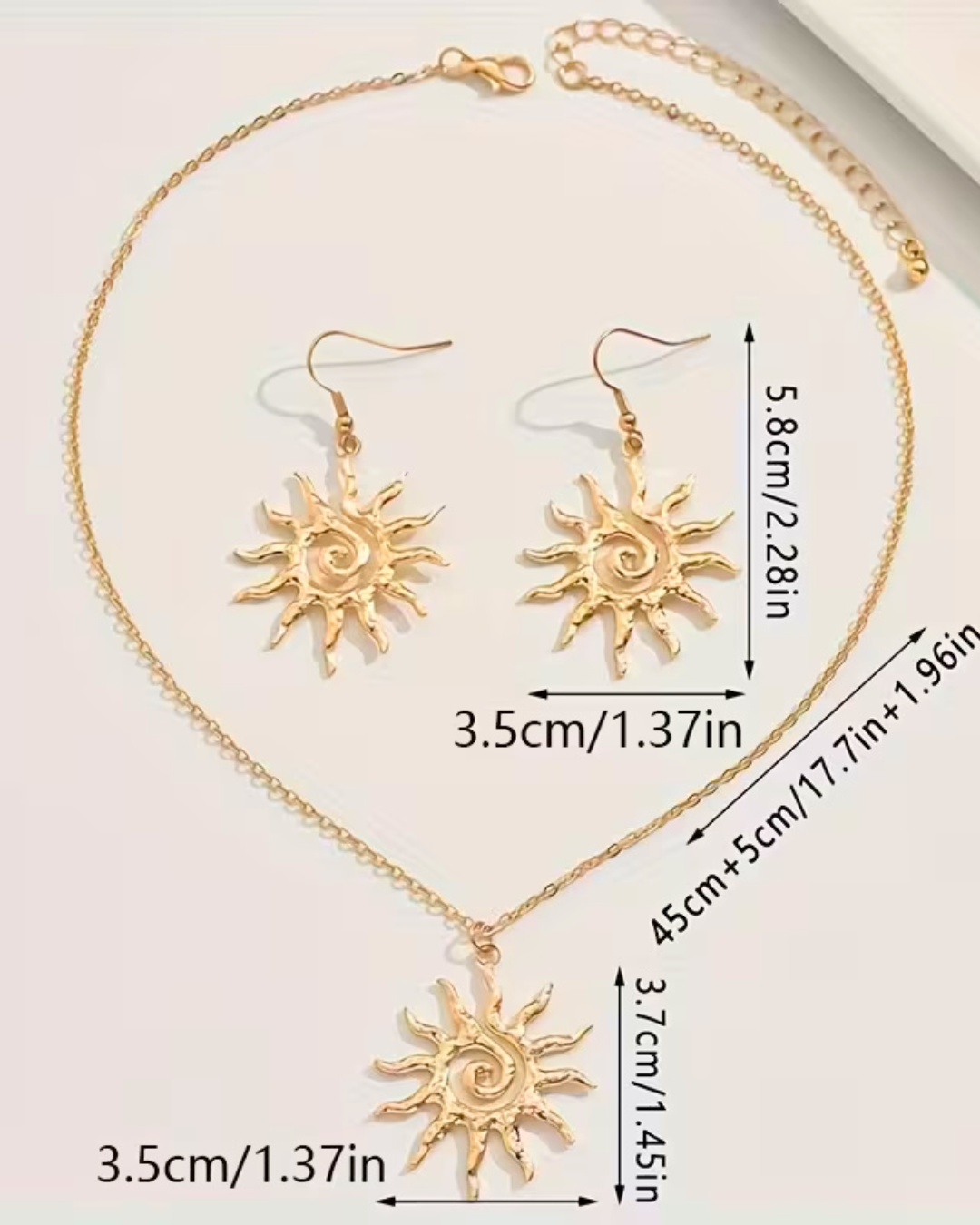 Conjunto de Collar y Aretes con Colgante de Girasol Místico