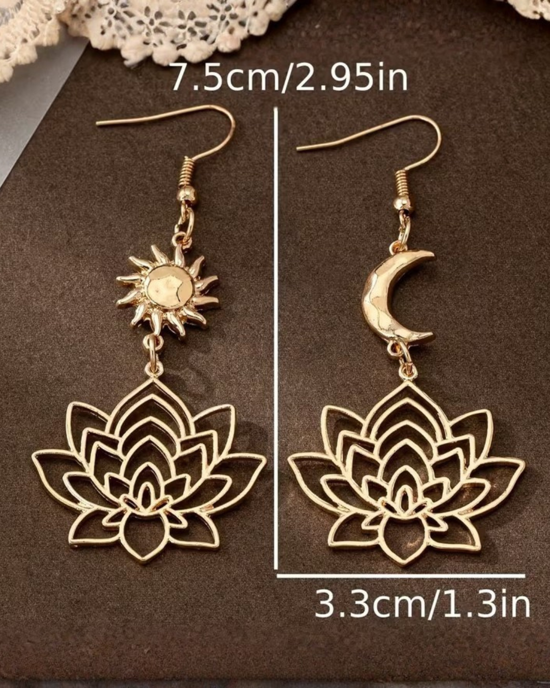 Pendientes Loto Sol y Luna – Estilo Bohemio Dorado