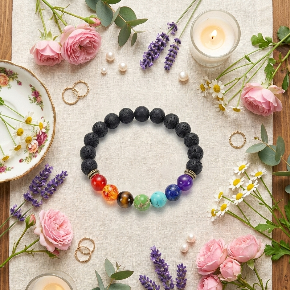 ✨ Pulsera de los 7 Chakras con Piedra Volcánica ✨