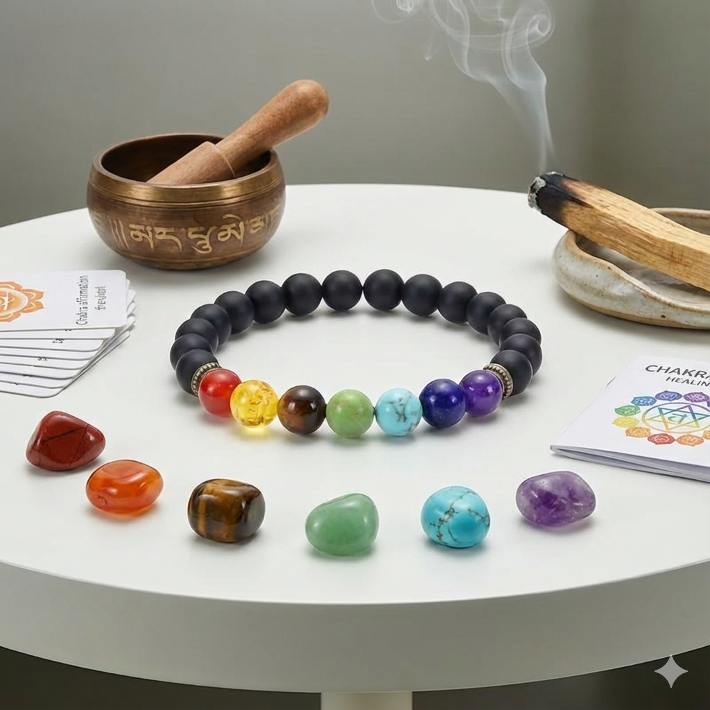 ✨ Pulsera de los 7 Chakras con Piedra Negra ✨