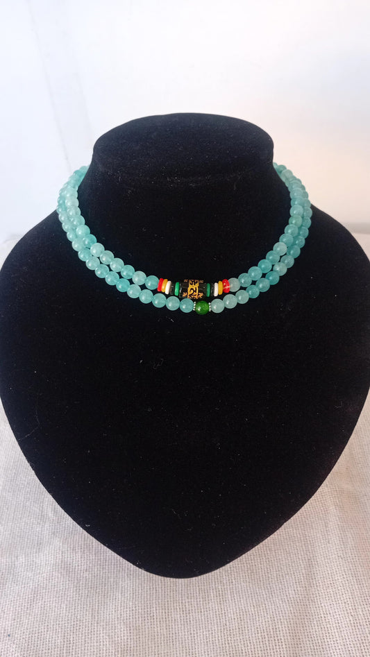 Collar de Aguamarina con Mantra Tibetano